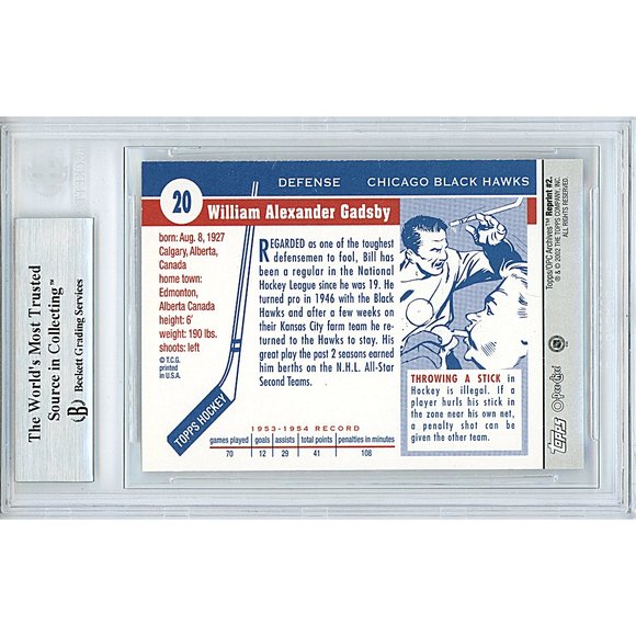 Bill Gadsby Signed Blackhawks Topps Archives Hockey Card Beckett BAS Autographed - Picture 2 of 5